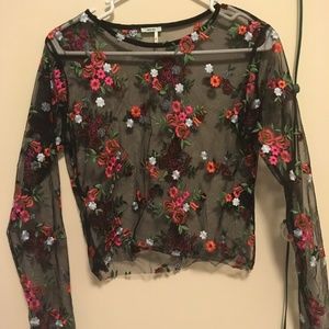 Kimchi Blue Floral Embroidered Sheer Long Sleeve T